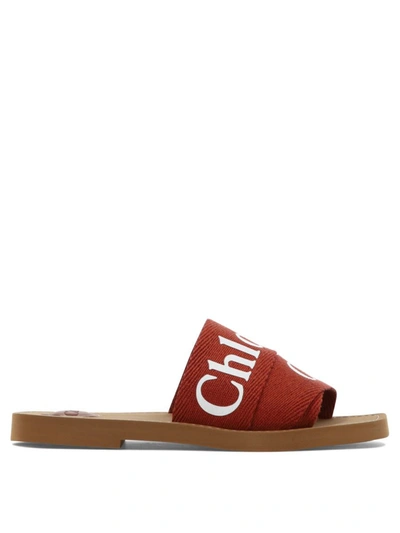 Shop Chloé "woody" Flat Mules In Red
