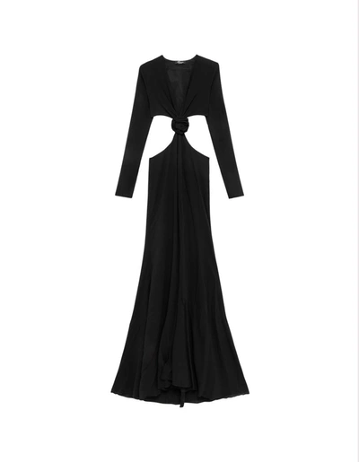 Shop Blumarine Long Dress With Cut-out And Rose Decoration In Black