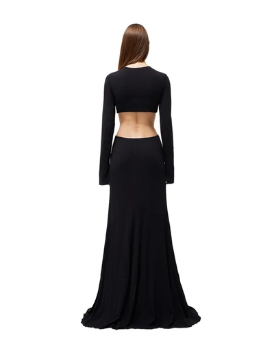 Shop Blumarine Long Dress With Cut-out And Rose Decoration In Black
