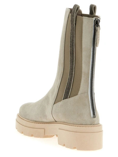 Shop Fabiana Filippi Sequin Suede Boots In Gray