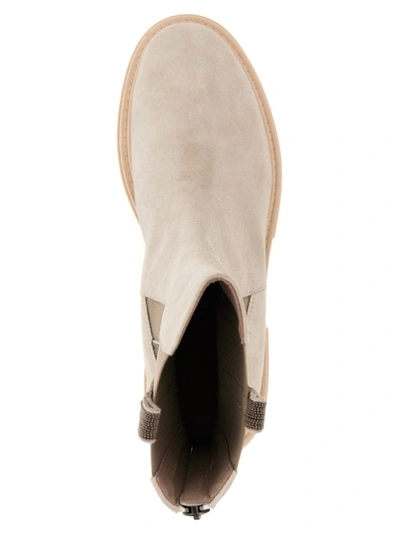 Shop Fabiana Filippi Sequin Suede Boots In Gray
