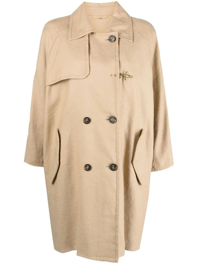 Shop Fay Double-breasted Boxy Coat In Beige