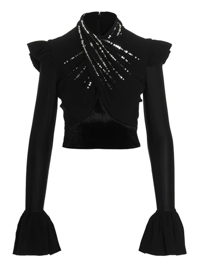 Shop Paco Rabanne Sequin Draped Top In Black