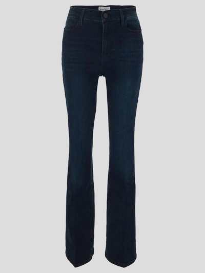 Shop Frame Le High Flare Jeans In <p> Flared Jeans In Dark Blue Stretch Denim Cotton With High Rise
