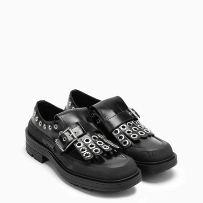 Shop Alexander Mcqueen Black/silver Fringed Loafer