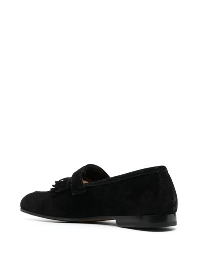 Shop Doucal's Suede Loafer With Fringes And Buckle In Black