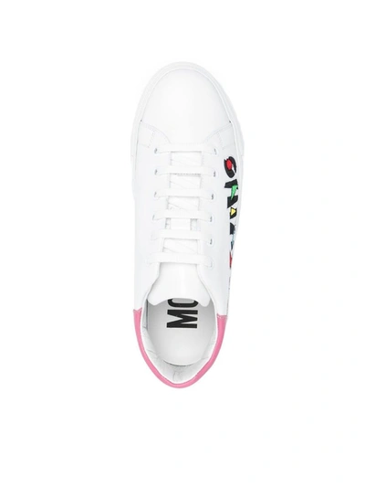 Shop Moschino Embroidered Logo Sneakers In White