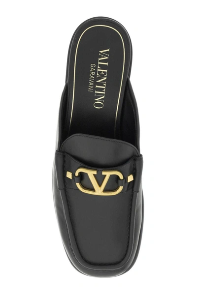 Shop Valentino Garavani Vlogo Leather Sabot In Black