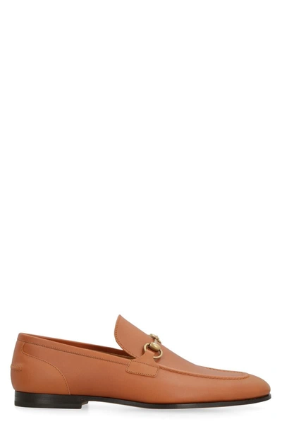 Shop Gucci Jordaan Leather Loafers In Saddle Brown