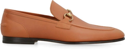 Shop Gucci Jordaan Leather Loafers In Saddle Brown