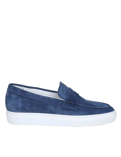 Shop Doucal's Moccasin Slipper In Suede In Tempesta