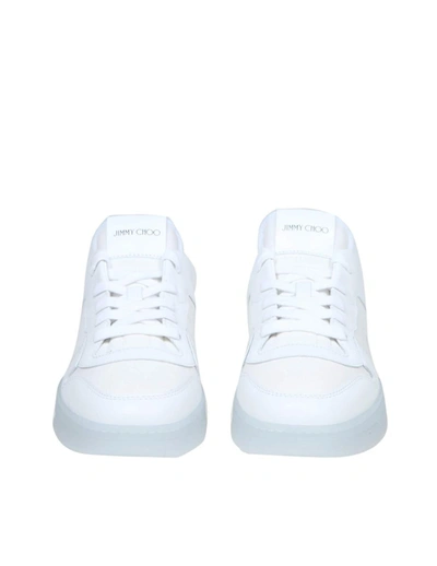 Shop Jimmy Choo Sneakers In Leather And Fabric In White/white