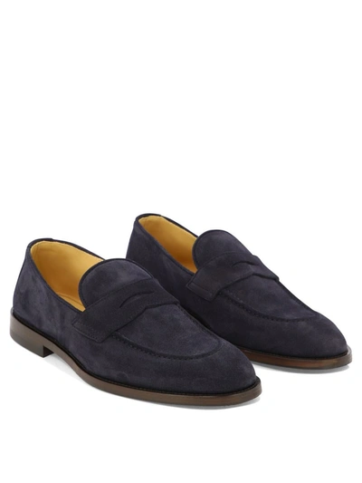 Shop Brunello Cucinelli Suede Unlined Penny Loafers In Blue