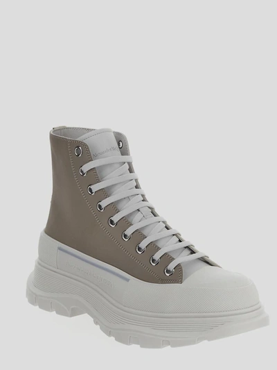 Shop Alexander Mcqueen , Tread Slick Boot In <p> Lace-up Boots In Beige, Cream And White Calf Leather With Thick Oversized Rubbe