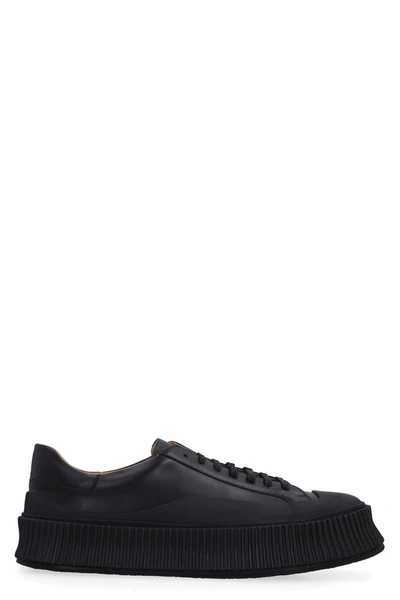Shop Jil Sander Leather Low-top Sneakers In Black