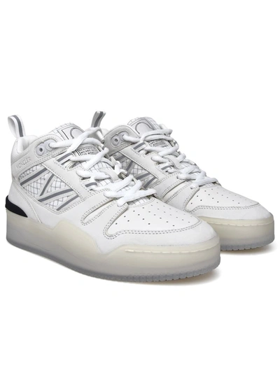 Shop Moncler White Leather Pivot Sneakers In Blue