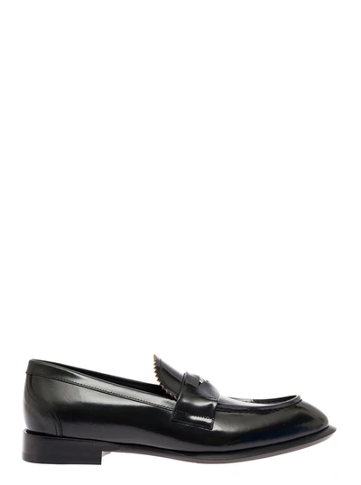 Shop Alexander Mcqueen Man's Black Leather Loafers With Logo