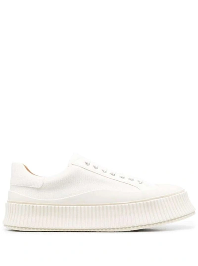 Shop Jil Sander White Ridged Low Top Sneakers In Canvas And Leather Man