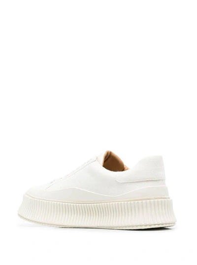 Shop Jil Sander White Ridged Low Top Sneakers In Canvas And Leather Man