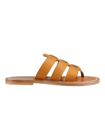 Kjacques K Jacques Dolan Leather Flat Sandals In Brown
