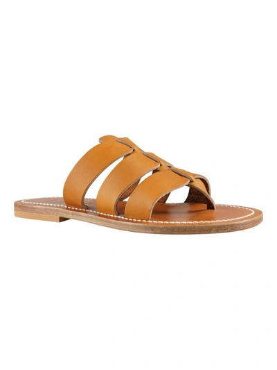 Kjacques K Jacques Dolan Leather Flat Sandals In Brown