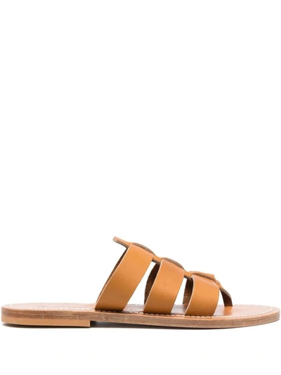 Kjacques K Jacques Dolan Leather Flat Sandals In Brown