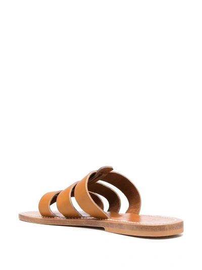 Kjacques K Jacques Dolan Leather Flat Sandals In Brown