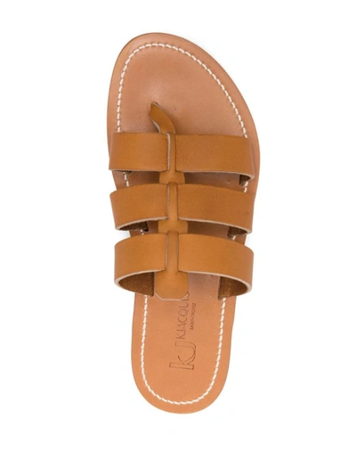Kjacques K Jacques Dolan Leather Flat Sandals In Brown
