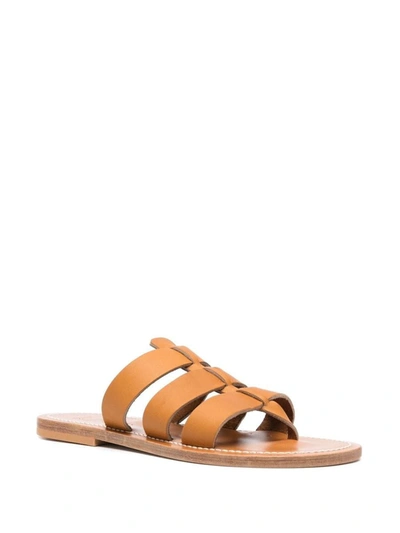 Kjacques K Jacques Dolan Leather Flat Sandals In Brown