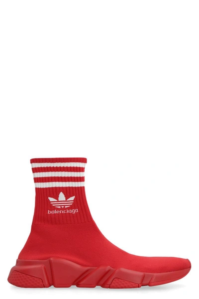 Shop Balenciaga X Adidas -speed Trainers Knitted Sock-sneakers In Red