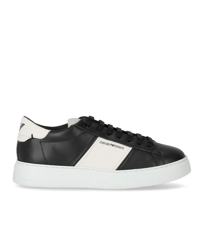 Shop Emporio Armani Black White Sneaker With Logo