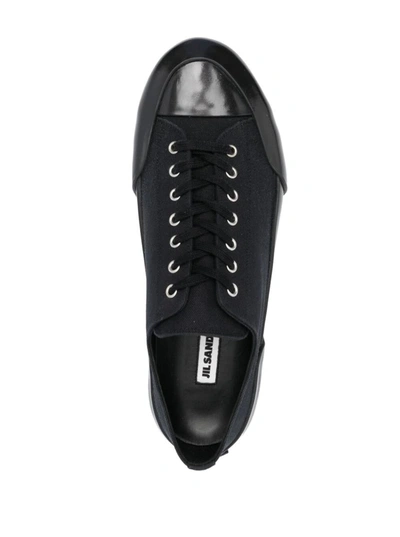 Shop Jil Sander Black Lace-up Low Top Sneakers In Canvas Man
