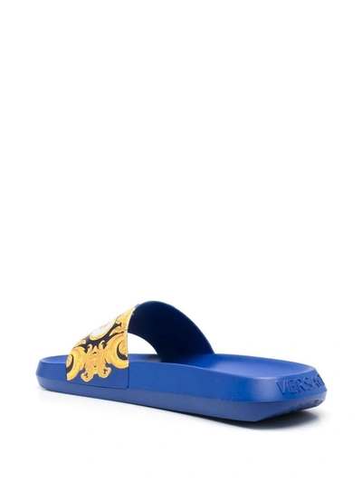 Shop Versace Sandals In Navy/gold