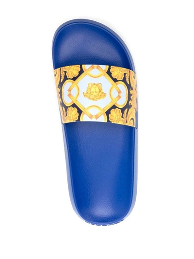 Shop Versace Sandals In Navy/gold