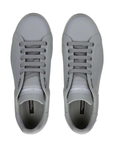 Shop Dolce & Gabbana 'portofino New' Grey Low-top Sneakers With Contrasting Logo In Leather Man