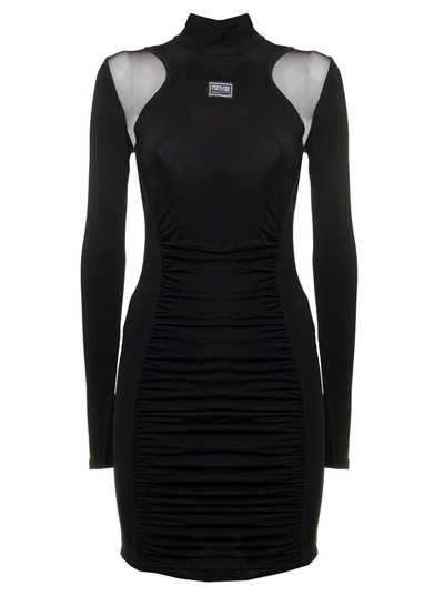Shop Versace Jeans Couture Jersey Mini Long Sleeves Dress In Black