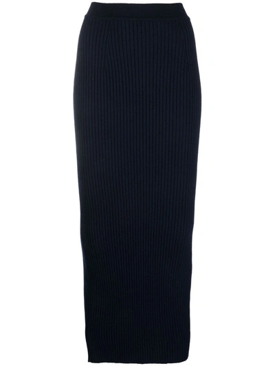 Shop Chloé Long Knitted Pencil Skirt In Blue