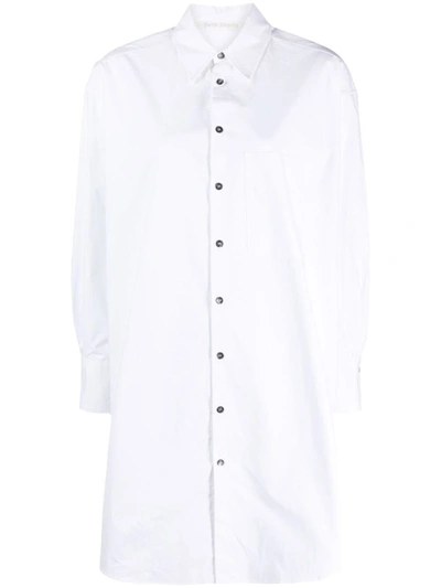 Shop Palm Angels Rear-logo Print Shirtdress In White