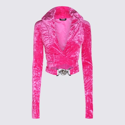 Shop Versace Glossy Pink Chenille Stretch Top