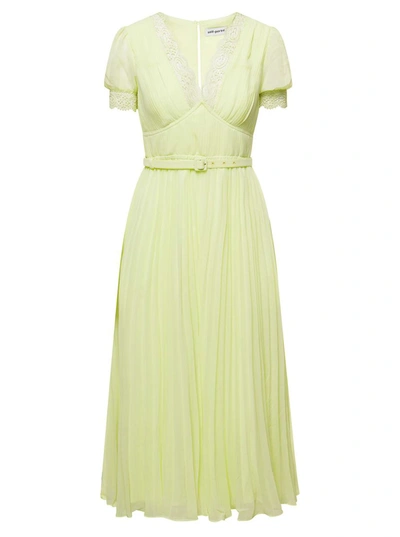Shop Self-portrait Midi Dress With Floral Lace Detailing In Green Chiffon Woman In Yellow
