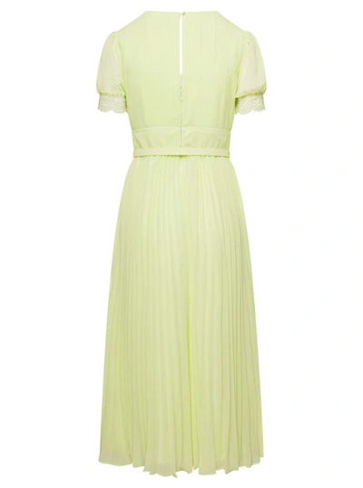Shop Self-portrait Midi Dress With Floral Lace Detailing In Green Chiffon Woman In Yellow