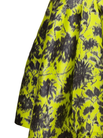 Shop Philosophy Di Lorenzo Serafini Yellow Mini Dress With Flared Skirt And Contrasting Floreal Print In Satin Woman