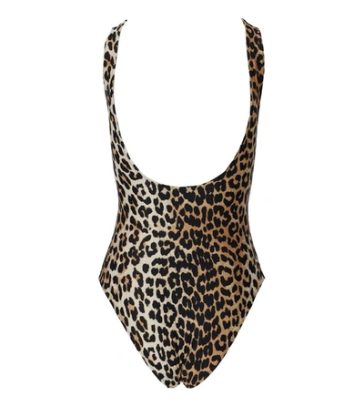 Shop Ganni Leopard-print Swimsuit In Brown