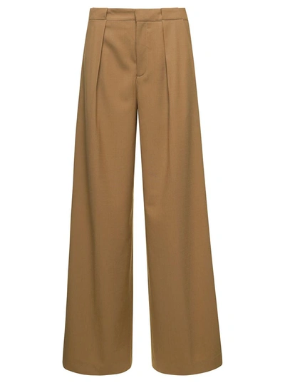 Shop Closed Brown Loose Pants With Concealed Fastening And Belt Loops In Wool Blend Woman In Beige