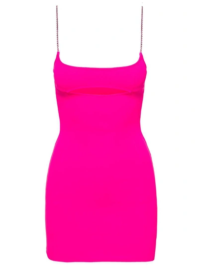Shop Gcds Fuchsia Fitted Minidress With Cut-out Detail And Rhinestone Spaghetti Straps In Polyamide Woman In Pink