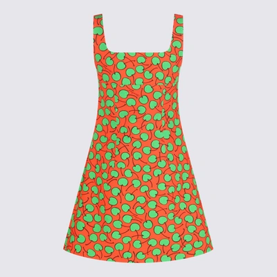 Shop Moschino Red And Acid Green Cherry Cotton Dress In Fantasia Rosso