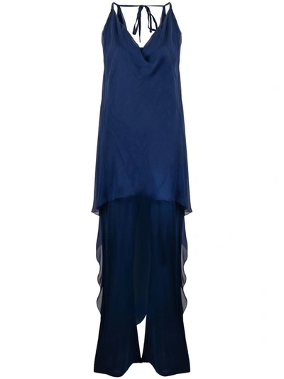 Shop Alberta Ferretti Cowl Neck High-low Dress In Blue