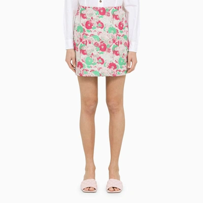 Ganni Multicolor Mini A-line Skirt With 3d Jacquard Floreal Motif In Recycled Polyester In Multicolor
