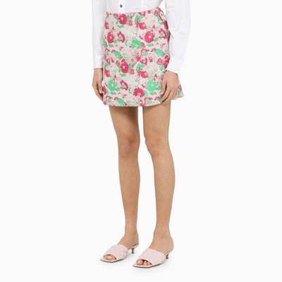 Ganni Multicolor Mini A-line Skirt With 3d Jacquard Floreal Motif In Recycled Polyester In Multicolor