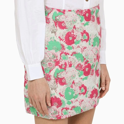 Ganni Multicolor Mini A-line Skirt With 3d Jacquard Floreal Motif In Recycled Polyester In Multicolor
